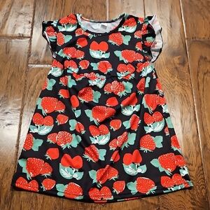Girls Flutter Sleeve Strawberry Dress Size XL 5/6